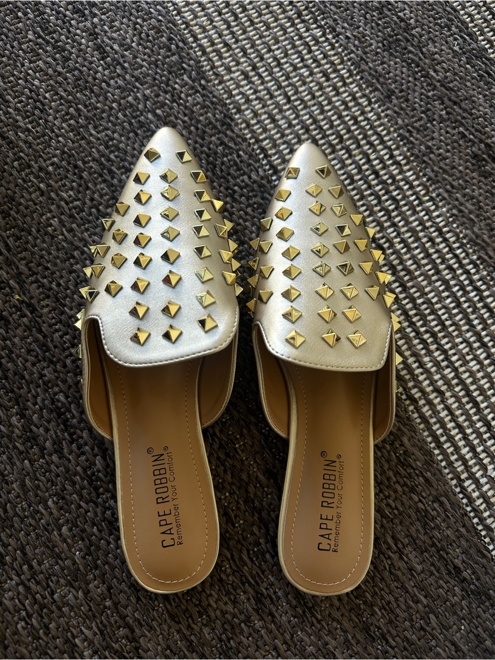 Cape Robbin Metallic Gold Studded Pointed Slip-On Mules